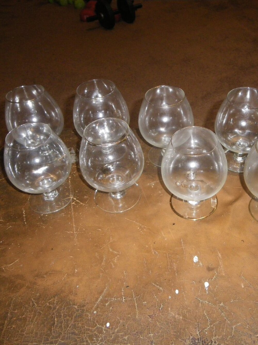 9 Vintage Brandy / Cognac Glasses Carlos 1 Gold Graphics Classic Barware Glasses